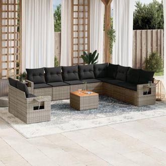 vidaXL Set De Sof&aacute;s De Jard&iacute;n 11 Pzas Y Cojines Rat&aacute;n Sint&eacute;tico Gris Vidaxl