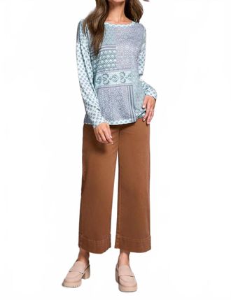 Tribal Crew Neck Combo Long Sleeve Top In Pastel Teal