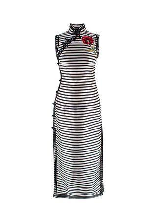 Dolce & Gabbana Black and White Mandarin Collar Striped Silk Dress Size XXS