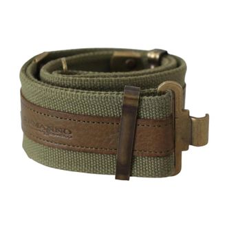 Ermanno Scervino Belts, female, Green, Size: 80 CM Canvas Leather Belt with Rustic Bronze Buckle