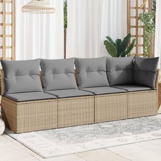 vidaXL Sof&aacute; De Jard&iacute;n De 4 Plazas Con Cojines Rat&aacute;n Sint&eacute;tico Beige Vidaxl