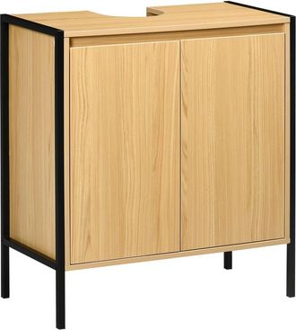 Kleankin Kleankin - Mueble Para Debajo Del Lavabo Armario De Suelo Para Ba&ntilde;o De Madera Con 2 Puertas Y Estante Ajustable Interior Estilo Industrial 60x30x65,2 