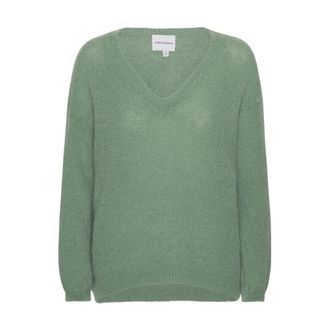 Americandreams Silja V Neck Knit - Dames - V-hals truien - Groen - S - Wol - Truien & Vesten