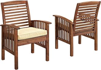 Walker Edison Set Of 2 Acacia Wood Outdoor Patio Dining Chairs