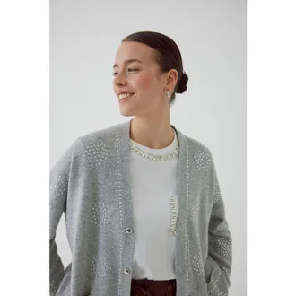 Exquise Asher Sequin Printed Cashmere Blend Cardigan in Grey at Nordstrom, Size Small