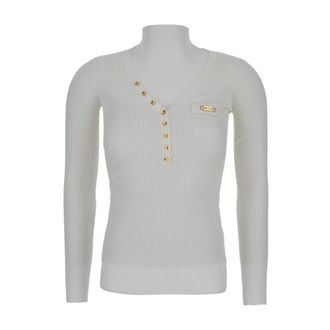 Elisabetta Franchi Turtlenecks, female, White, Size: XL Ribbed Top with Pocket