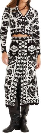 Farm Rio Floral Arabesque Knit Skirt In Black/white