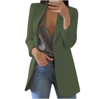 Generic Womens Blazers Size 18 Women Office Wear Lapel Neck Ladies Trouser Suits Pockets Womens Jackets Summer Open Front Jacket Women Solid Color Business Ca