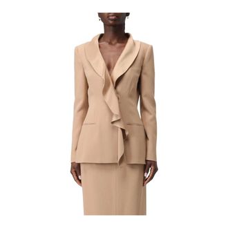 Alberta Ferretti Blazers, female, Beige, XS, Ruffle Trim Blazer