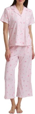 Splendid Notch Collar Crop Pajamas in Strawberry Sand Stripe at Nordstrom, Size X-Large