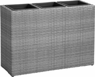 Deuba Casaria Large Tall Rattan Flower Pot Planter 3 Removable Inner Plant Pots With Water Drain Poly Rattan Trough Flower Box Planters Outdoor Garden