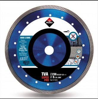 Rubi Disco De Diamante Para Materiales Duros 230x22,2x1,6mm - Turbo Viper Tva-230 Superpro