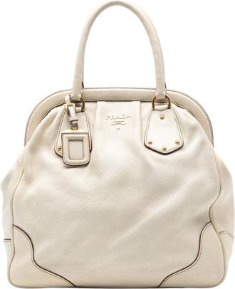 Prada Pre-owned Handbags, female, White, Size: ONE SIZE Pre-owned Leather Dome Satchel