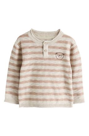Next Kids Stripe Stitch Bear Sweater in Neutral at Nordstrom, Size 12-18M
