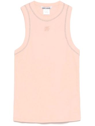 DKNY stud-detailing tank top - women - Cotton/Spandex/Elastane/Polyester - L - Orange