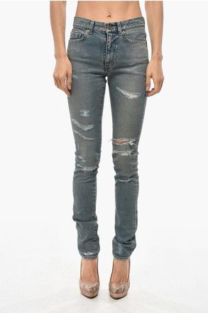 Saint Laurent Jeans Slim Fit a Vita Alta Distressed 14cm taglia 26