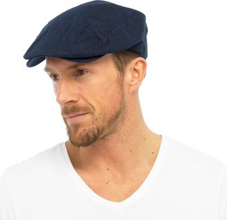 Tom Franks Mens Cotton Linen Fabric Flat Cap Hat Lined Summer Sun Peak Washable Navy L/XL
