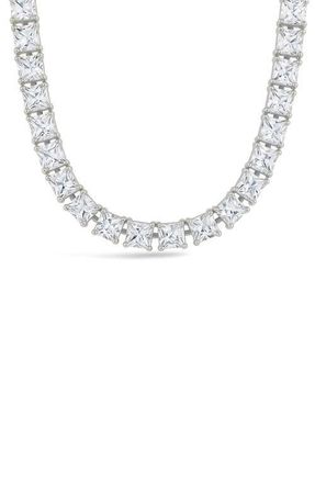 Sterling Forever Marisol Princess Cut Cubic Zirconia Tennis Necklace in Silver at Nordstrom, Size 20