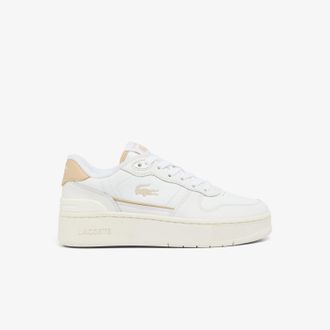 Lacoste T-Clip Platform Leren Damestrainers in Wit