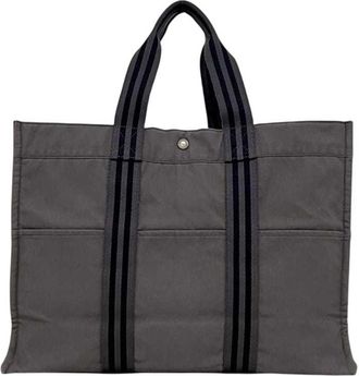 Herm&egrave;s Gray Cotton Canvas Tote Bag (Pre-Owned)
