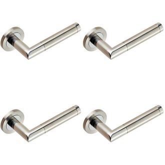 Loops 4x PAIR Mitred Round Bar Lever Ringed Design Conceled Fix Polished Satin Steel in Metallics