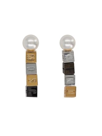Moschino Zamac Pearl Metallic Cubes Earrings