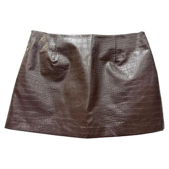Frankie Shop Croc-Effect Mini Skirt in Brown Faux Leather