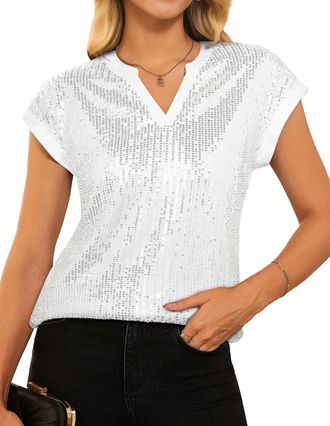 Grace Karin Sequined Tops for Women Fall Winter Tunic Glitter Sparkly Party Cocktail Shirts XXL Silver