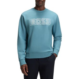 BOSS Soleri Logo Cotton Graphic Sweatshirt in Light /Pastel Blue at Nordstrom Rack, Size X-Large