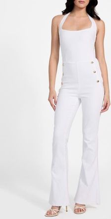 Guess Blair Halter Denim Jumpsuit in Pure White at Nordstrom, Size Large X 31