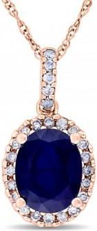 Allurez Lab Blue Sapphire & Halo Diamond Pendant Necklace 14k Rose Gold 2.90ct
