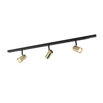 QAZQA Moderno Sistema De Riel Con 3 Focos Monof&aacute;sicos Negro Con Dorado - Jeana Aluminio Alargada Adecuado Para Led Max. 3 X 50 Watt - Qazqa