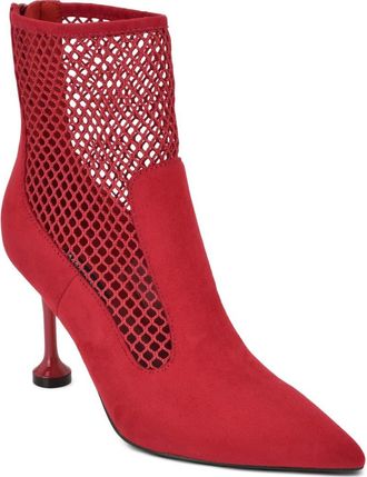 Nine West Goane Fishnet Pointed Toe Ankle Bootie in Med Red at Nordstrom, Size 6.5