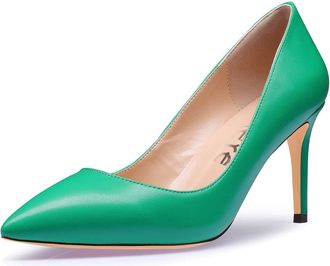 Castamere Pointed Toe High Heels Womens Stiletto Slip-On Court Shoes 3.3IN Heels Green Pu Shoes UK 6