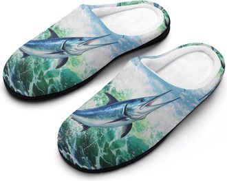 Generic Marlin Leaping Out of Water Womens Cotton Slipper Comfortable Cozy Plush Slippers Anti-Skid Indoor House Closed Toe Shoes