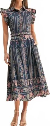Adelyn Rae Karly Ruffled Midi Dress In Navy Blue /floral
