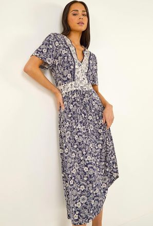 Roman Contrast Floral Stretch Dress