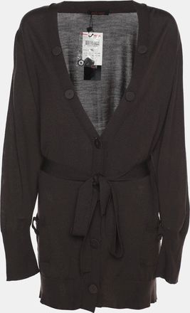 Elena Miro Brown Stretch Knit Belted Cardigan