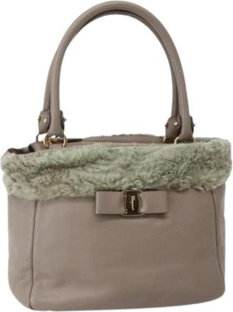 Ferragamo Tweedehands leren handtassen - Dames - Vintage Handtas - Beige - ONE Size - Vintage