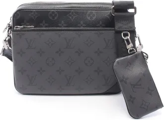 Louis Vuitton Black Gray Coated Canvas Leather Handbag Shoulder Bag (Pre-Owned)