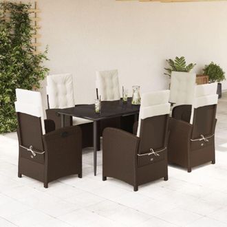 vidaXL Set Comedor De Jard&iacute;n 7 Pzas Con Cojines Rat&aacute;n Sint&eacute;tico Marr&oacute;n Vidaxl