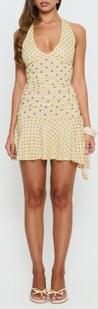 Princess Polly Mariellen Polka Dot Halter Minidress in Yellow Polka Dot at Nordstrom, Size 10