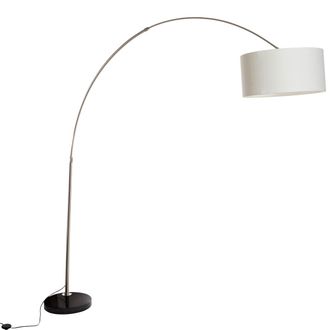 QAZQA Moderno L&aacute;mpara De Arco De Acero Con Pantalla De Tela Blanca 50 Cm - Xxl Textil /acero Alargada Adecuado Para Led Max. 1 X 60 Watt - Qazqa
