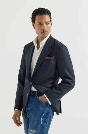 Brunello Cucinelli Moulin&eacute; virgin wool twill deconstructed Cavallo blazer with metal buttons in Navy Blue at Nordstrom, Size 42 It