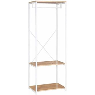 Woltu Stand Appendiabiti Attaccapanni Guardaroba Scaffale a 3 Ripiani Portabiti Legno+Bianco