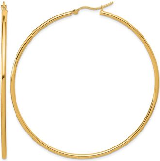 Diamond2Deal 14k Gold 2x65mm Round Hoop Earrings