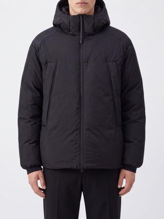 Yohji Yamamoto Short Puffer Jacket in Polyester with Padded Hood and High Neck