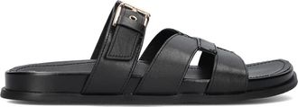 Stefano Lauran Zwarte Zomer Sandalen Stijlvol Comfortabel Elegant - Dames - Sandalen - Zwart - 40 EU - Leer - Schoenen