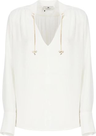 Elisabetta Franchi Ivoor Viscose Blouse met Bedels - Dames - Blouses - Beige - L - Overhemden
