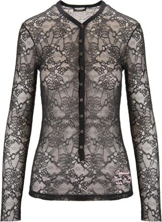 Dsquared2 Mini V-hals kanten nachtjapon - Dames - Blouses - Zwart - S - Overhemden